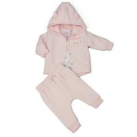 H13522: Baby Girls Bunny Quilted 3 Piece Outfit (0-9 Months)